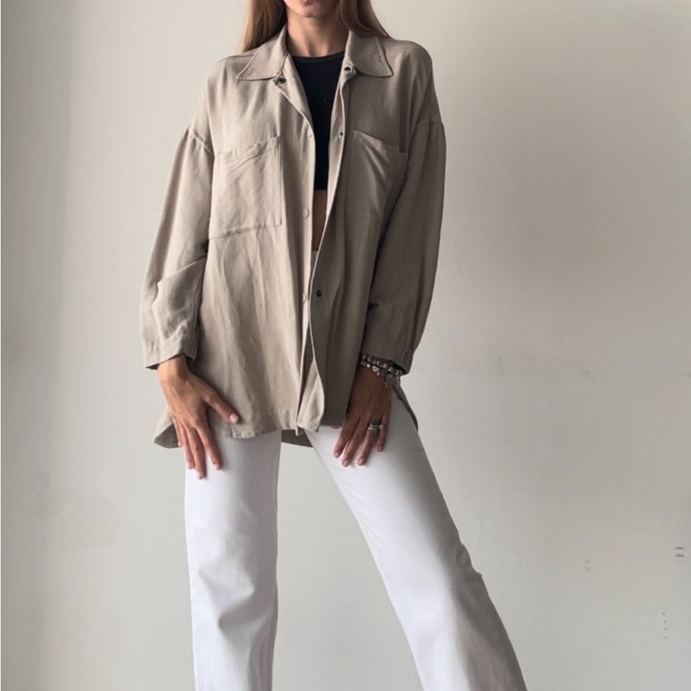 Massimo Dutti heavyweight linen top shirt in beige | size Small